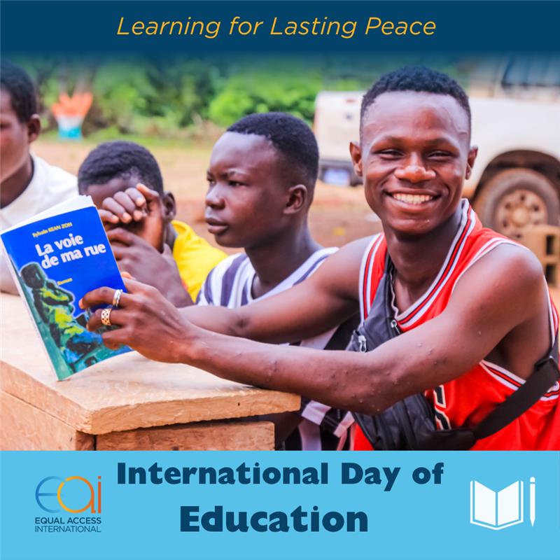 Tomorrow, we celebrate #InternationalDayofEducation! Join us as we share how #EAI is working to empower learners to become agents of #peace in their communities. @UNESCO @ResiliencePaix #Education 🌍📘📝🕊️