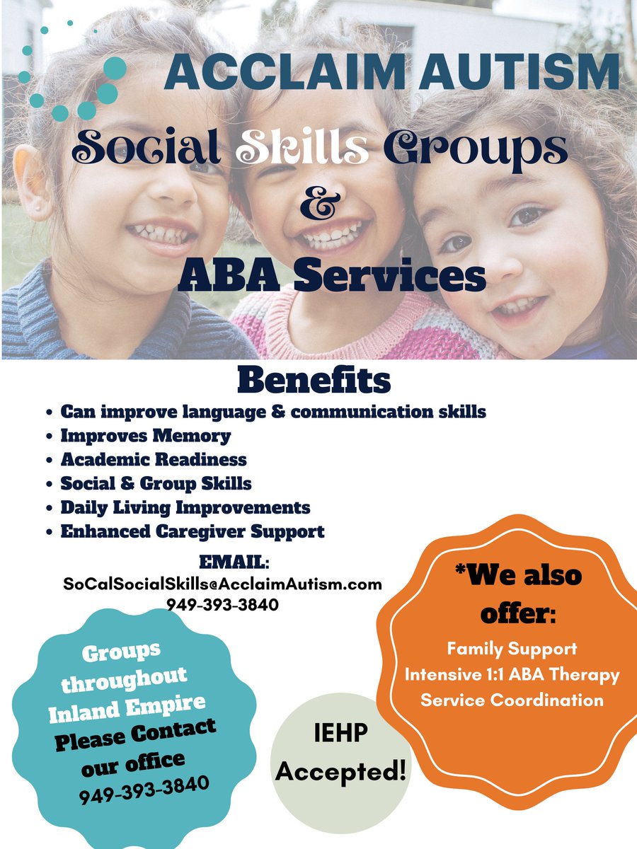 ACCLAIM AUTISM IS COMING TO INLAND EMPIRE! We now offer Social Skills Group alongside our ABA services in the area. So If you're interested, CLICK THE LINK BELOW! #autism #kids #support #family #acclaimautism loom.ly/-ugugzM