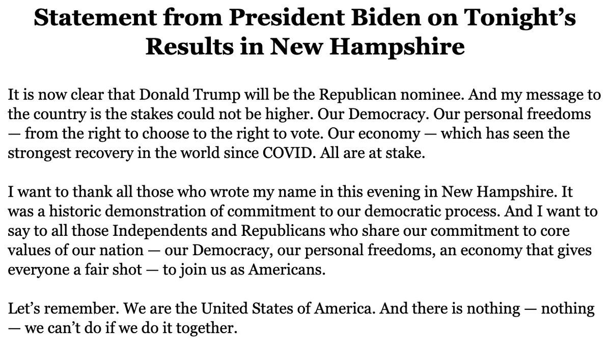 munozka315's tweet photo. .@POTUS on tonight's election results in New Hampshire https://t.co/ND9a9oG082