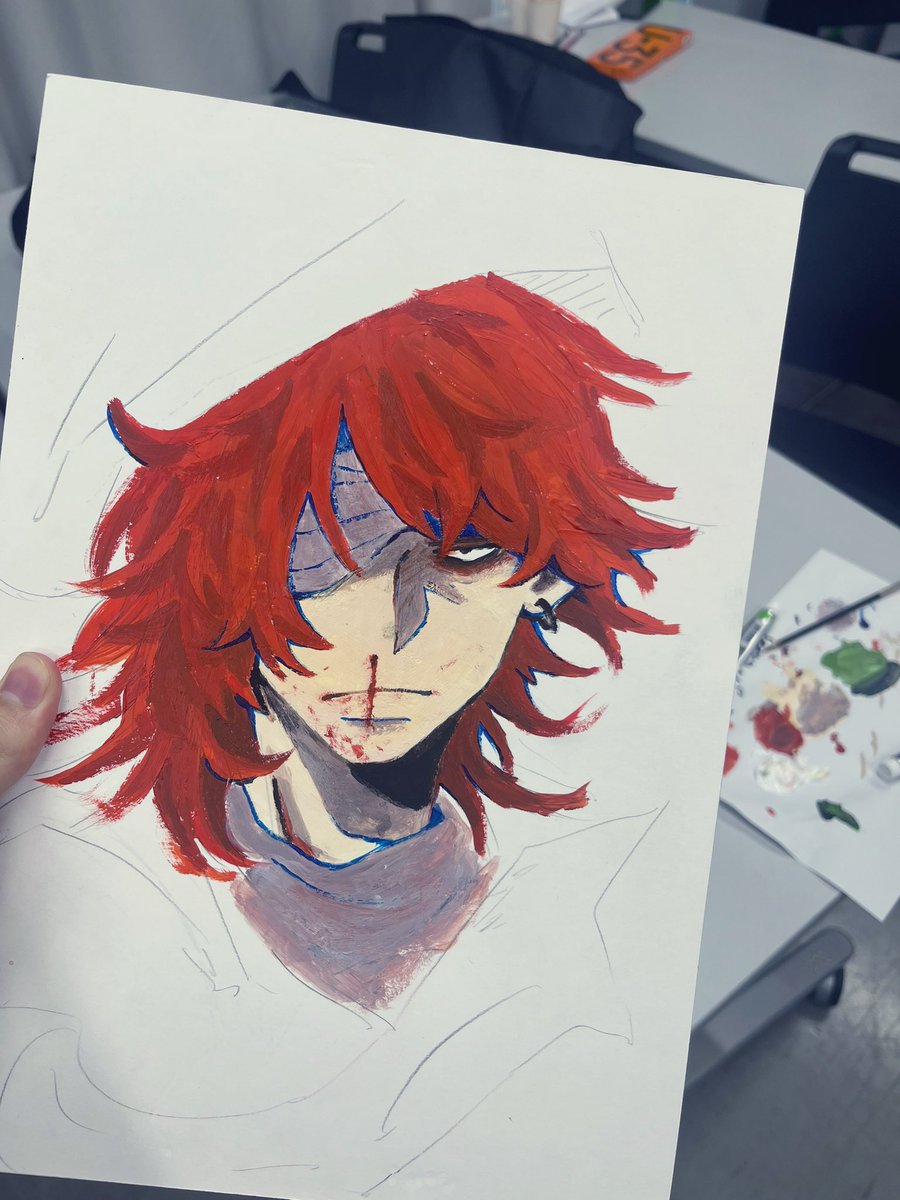 blood 1boy red hair male focus nosebleed earrings jewelry  illustration images