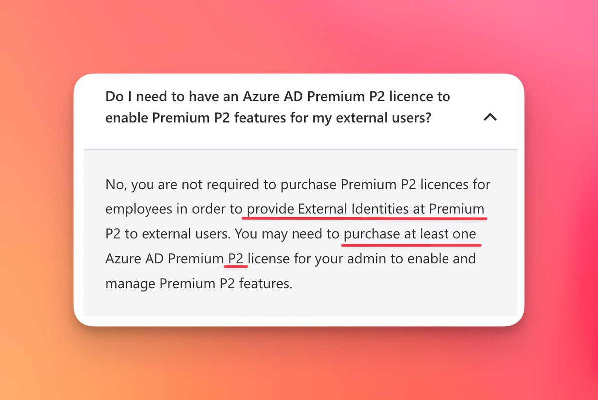 🚨 Microsoft 365 tip of the day 🔥 → Did you know that you can enable P2 features for all your guests (max 50K monthly active users) by purchasing just one P2 license if you switch to the MAU model?

🧵⬇️