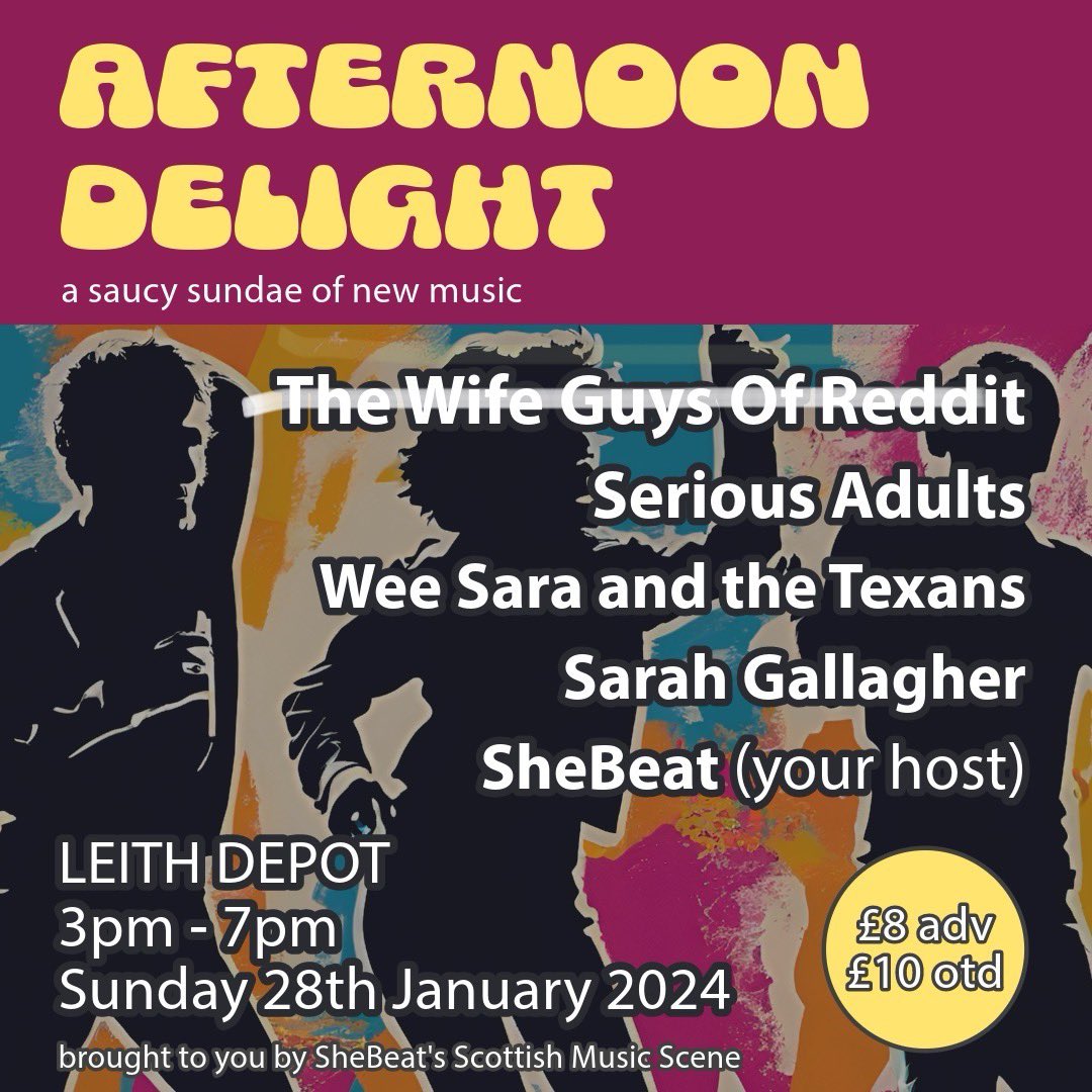 Afternoon Delight UPDATE 👀 Sadly @thewifeguys can't make it on Sunday @leithdepot 😭 but we've lined up the bestest special guest to join us ✨🎶👌🏻🥁 TBA #staytuned #shoplocal #scottishmusicscene