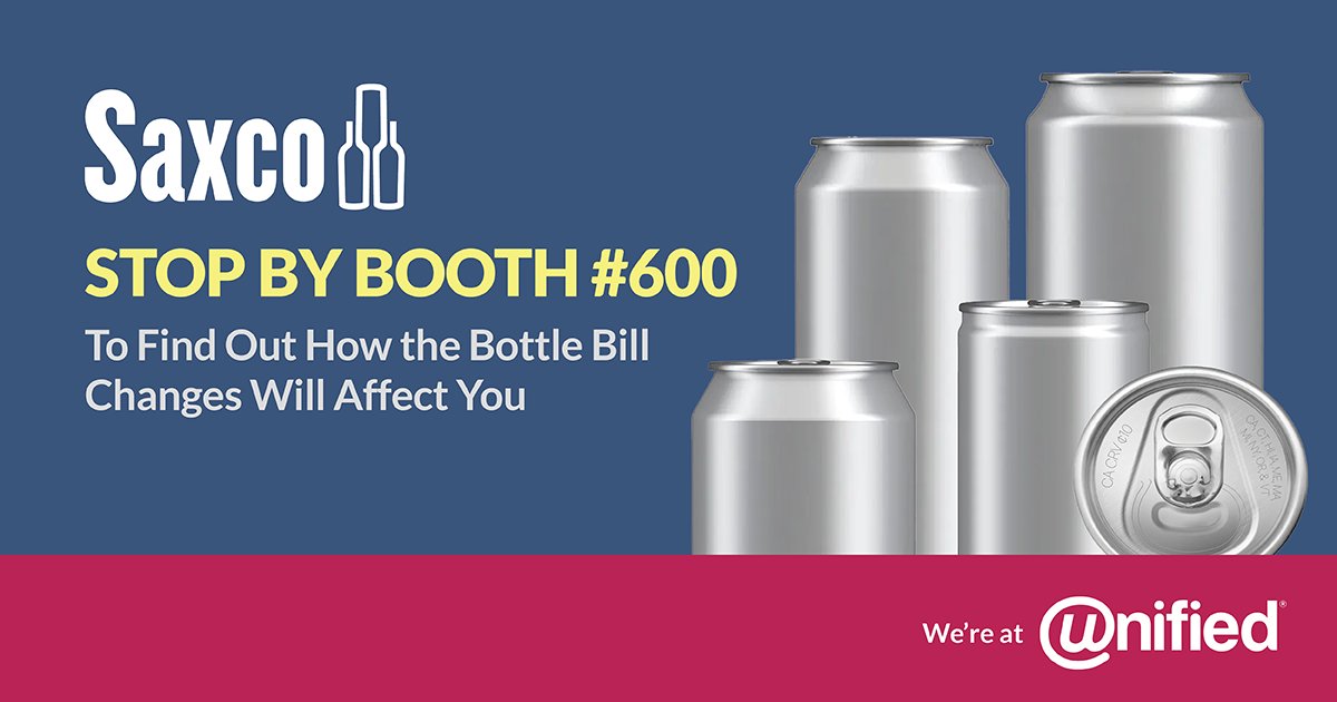 Unified kicks off tomorrow morning, stop by our booth to chat about the Bottle Bill and how it will affect your business. We look forward to seeing you! #Saxco #WinePackaging #Cans
