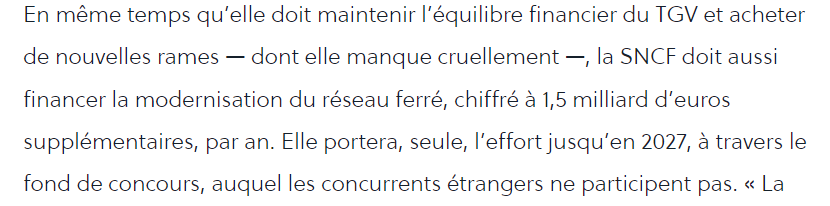 TRamiere's tweet photo. #Concurence avec SNCF déloyale : le marché est ouvert depuis 2021 et @GroupeSNCF  finance seule le réseau => 2027 via @LeParisien_75 du 23/1. https://t.co/eTQNDpIH12