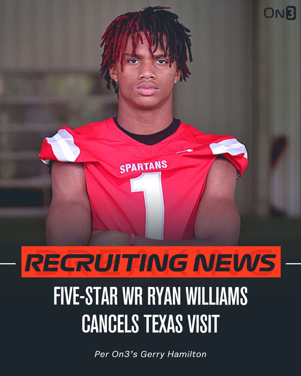 REPORT: Five-Star Plus+ WR Ryan Williams has cancelled his Texas visit, per @GHamilton_On3. Read: on3.com/college/texas-…