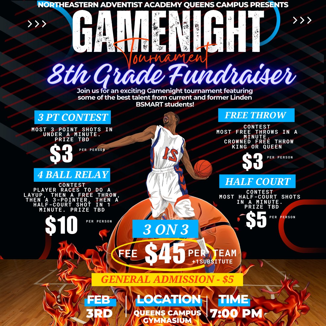 Lsdaschool's tweet photo. Next Weekend is Game Night!

Spread the word, and make sure you sign up for our 3 on 3 games, a relay, or a shooting contest!

Ring games &amp; Board games in the cafeteria, you can't afford to miss this epic night!

$5 @ door, Food &amp; snacks will be on sale!

Support our 8th Graders! https://t.co/iT1Ehrx31J