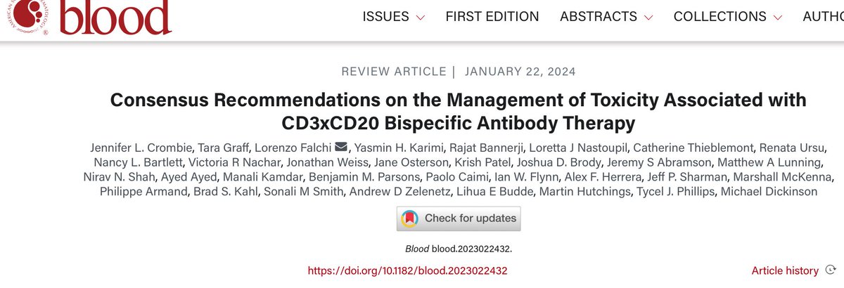 So pleased to work with @JenCrombieMD @falchi_Lorenzo and a great team of authors from around the world and from a variety of treatment settings on these recommendations for #bispecifics. Now available @bloodjournal #lymsm @lymphoma @lymphomaoz bit.ly/3SvFfhl