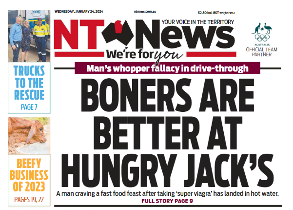 MAKING HEADLINES TODAY: 🍔 WHOPPER MISTAKE: MAN EXPOSES PENIS IN TAKEAWAY DRIVE-THRU 🚚 TRUCKS DELIVER THE GOODS, FINALLY 💼 BEST OF NT BUSINESS 2023 📰 READ IT HERE: bit.ly/3u6F2Yq #NTNEWS #NORTHERNTERRITORY