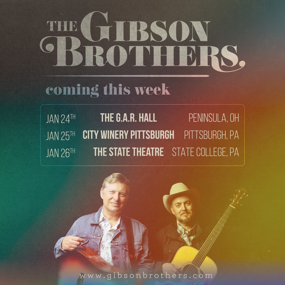 Check out our shows we have comin' up this week! Tickets on our website 👍 gibsonbrothers.com/tour-1