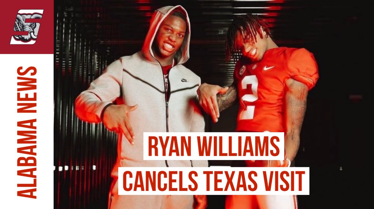 SSN_Alabama's tweet photo. BREAKING:

5⭐️ WR Ryan Williams has cancelled his visit to Texas, per @on3. https://t.co/E5mEO3IUPu