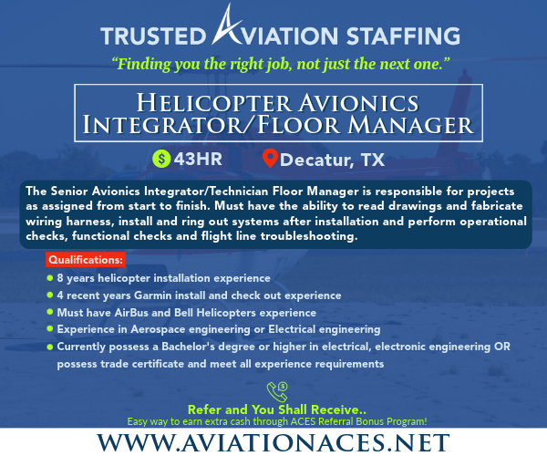 Exciting opportunity at ACES! Avionics Floor Manager position available. If you have exceptional communication skills and you are detail-oriented, performance-driven, and open to implementing constructive feedback, this could be the next step in your career. Apply now!