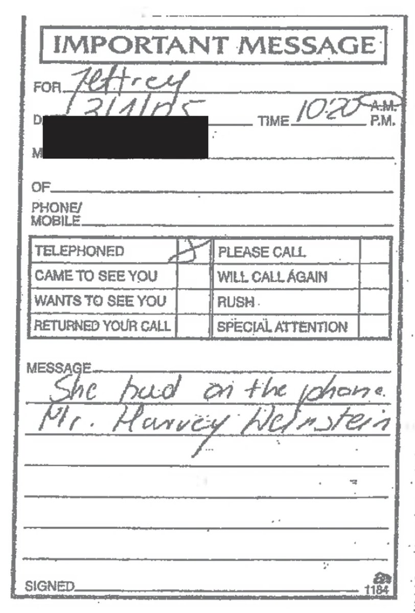 SaladMeToday's tweet photo. Michelle Obama once called Harvey Weinstein a wonderful human being, a good friend and a powerhouse.

Epstein documents include a handwritten note, dated March 1, 2005, appears to be a telephone message left for Epstein that Weinstein attempted to call Epstein that morning. 
“She had on the phone Mr. Harvey Weinstein,” the message reads.

This video of Michelle Obama thanking Harvey Weinstein is from 2013.