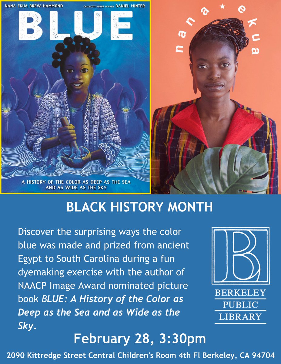 nanaekua's tweet photo. #BayAreaParents, FEB 28, 3:30p --> Bring the kids to @BerkeleyPublic Library for a fun dyemaking craft inspired by  BLUE: A History of the Color as Deep as the Sea and as Wide as the Sky.  https://t.co/L0aIHOeJuI https://t.co/QYrgbrYl45