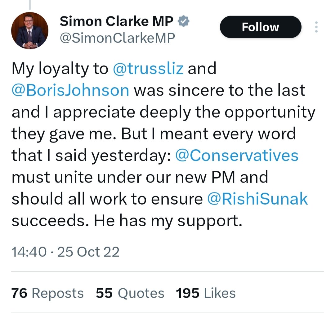 The 'loyalty' of @SimonClarkeMP clearly has quite a short sell by date.