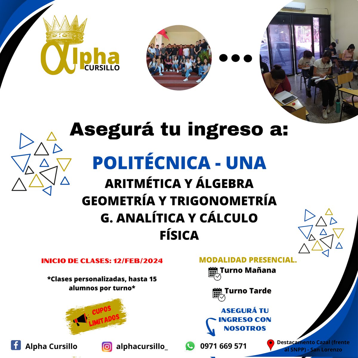 ⚠️⚠️⚠️ INSCRIPCIONES ABIERTAS⚠️⚠️⚠️

El lunes 12 de febrero iniciamos con el cursillo para LA POLITÉCNICA (ingreso para el segundo periodo), estudia con nosotros y asegurá tu ingreso para la carrera DE TUS SUEÑOS, somos un cursillo comprometido con tú ingreso 😍🙌🏻