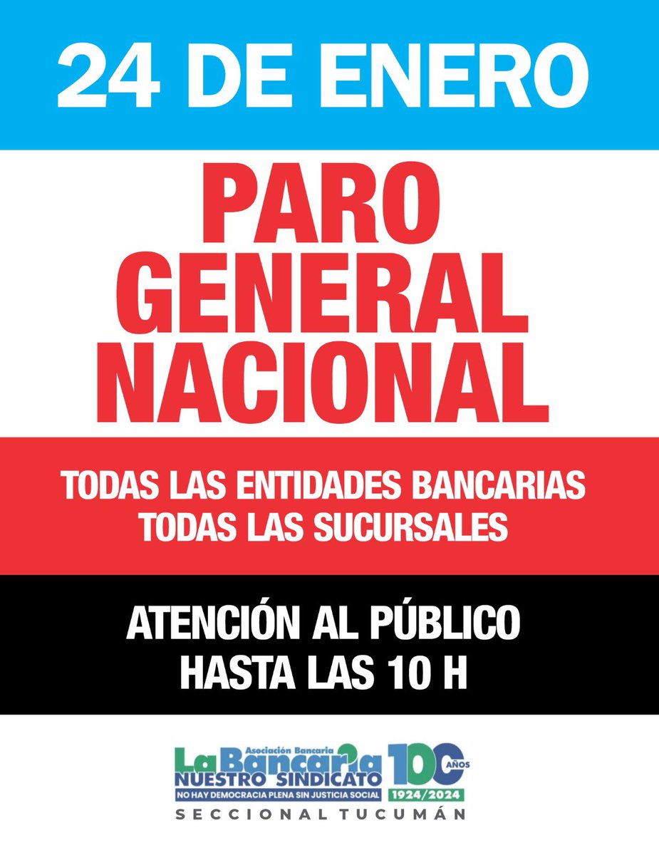 Mañana adherimos al paro nacional. Atención al público hasta las 10 h.