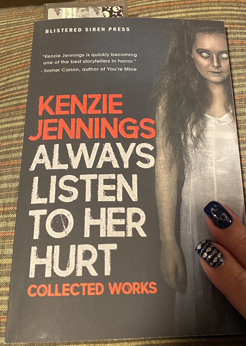 My pulse…I’m surprised I’m able to think coherently & that’s only the first story! now that Ive paid close attention to the cover i realize her eyes are CLOSED & not white orbs so I won’t have to turn it over when I’m not reading it. Bravo @kenzieblyjay #read #horror 🖤🧟‍♀️🖤🧟‍♀️