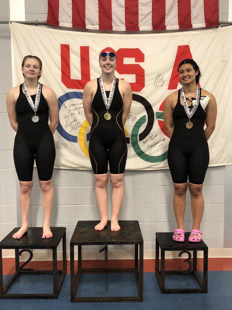 SherriSwaim's tweet photo. The COC 100 Fly Champion is Chloe Miller of Carl Junction!  2nd to Jenabelle Justice (Ozark) and 3rd to Kiki Thom (Joplin)! #carljunctionbulldogs #ozarktigers #joplineagles https://t.co/VTBbGZd4BK