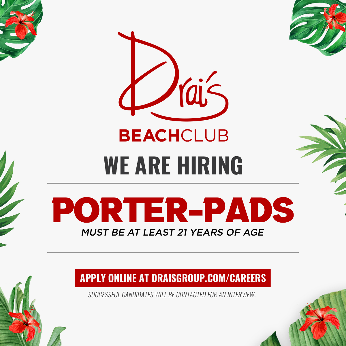 Come and join the winning team! We're now hiring Porter-Pads for our beachclub season 🌴✨ Apply now at draisgroup.com/careers. #OnlyatDrais