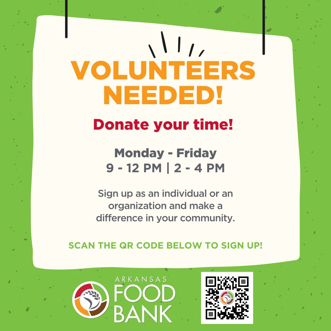 arfoodbank's tweet photo. Volunteer and make a difference! 🧡
Join our volunteer team to ensure only the safest food leaves the Arkansas Foodbank’s warehouse through food processing and sorting. You can sign up as an individual or a group! 

#Volunteer #ARFB #ArkansasFoodbank https://t.co/0twu8xlw7I