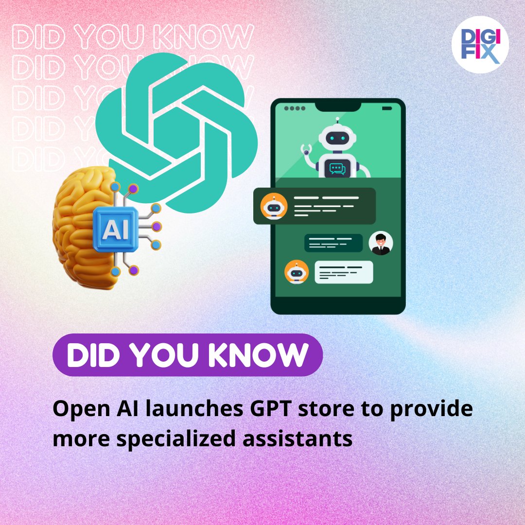 digifixaus's tweet image. Open AI launches GPT store to provide more specialized assistants
#GPTStore #CustomAI #AIChatbots #SpecializedAssistants #TechInnovation #FutureTech #marketingdigital #digitalmarketer #SocialMediaMarketing #DigitalSuccess  #DigiFix