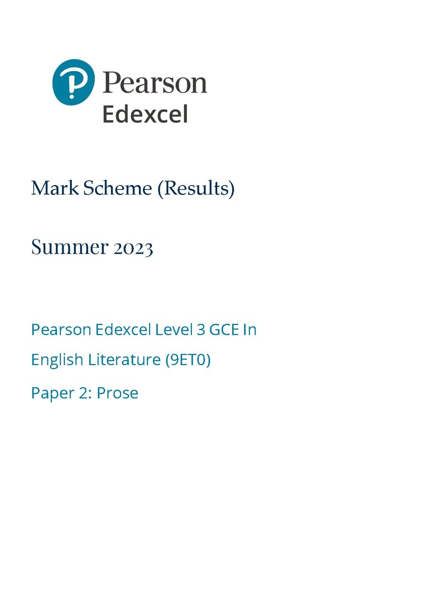 PEARSON EDEXCEL A LEVEL English Literature PAPER 2 2023 MARK SCHEME (9ET0/02: Prose). DOWNLOAD OFFICIAL AND VERIFIED EDEXCEL PEARSON A LEVEL English Literature PAPER 2 2023 MARK SCHEME on leakedexams.com INSTANTLY. leakedexams.com/item/1...