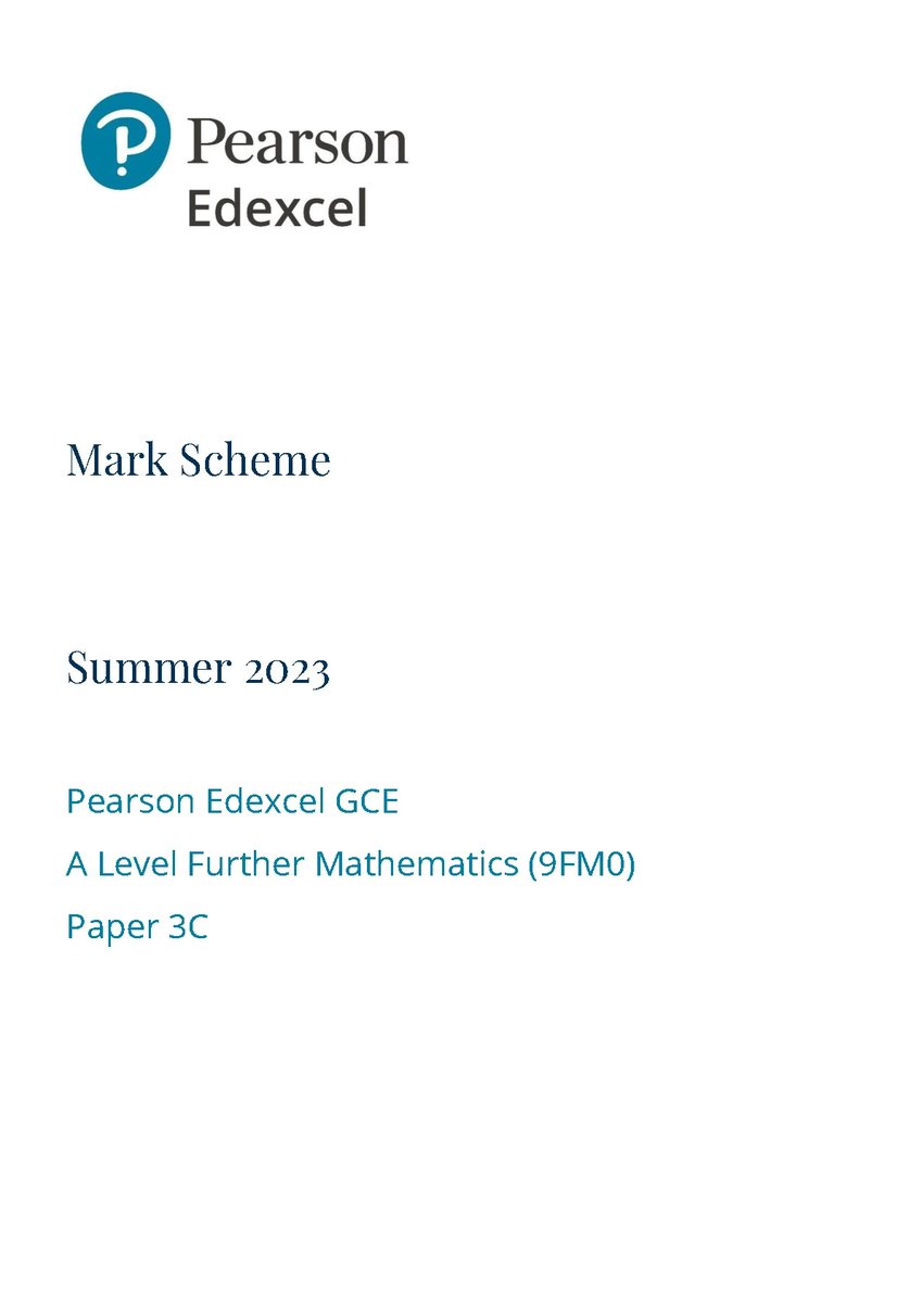 PEARSON EDEXCEL A LEVEL Further Mathematics PAPER 3 2023 MARK SCHEME (9FM0/3C: Further Mechanics 1). DOWNLOAD OFFICIAL AND VERIFIED EDEXCEL PEARSON A LEVEL Further Mathematics PAPER 3 2023 MARK SCHEME on leakedexams.com INSTANTLY. https://leaked...