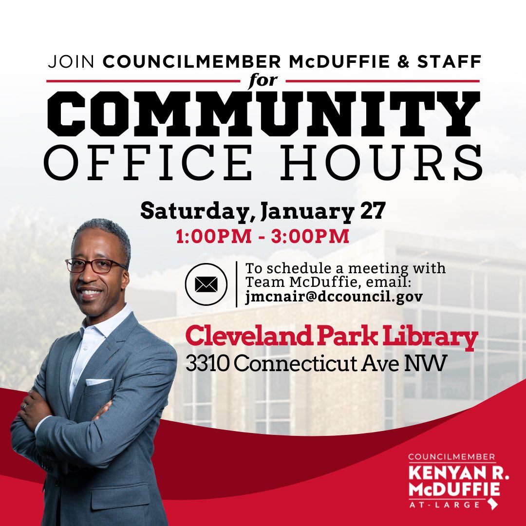 Join #TeamMcDuffie this Saturday for Community Office Hours in Ward 3. We look forward to seeing you!