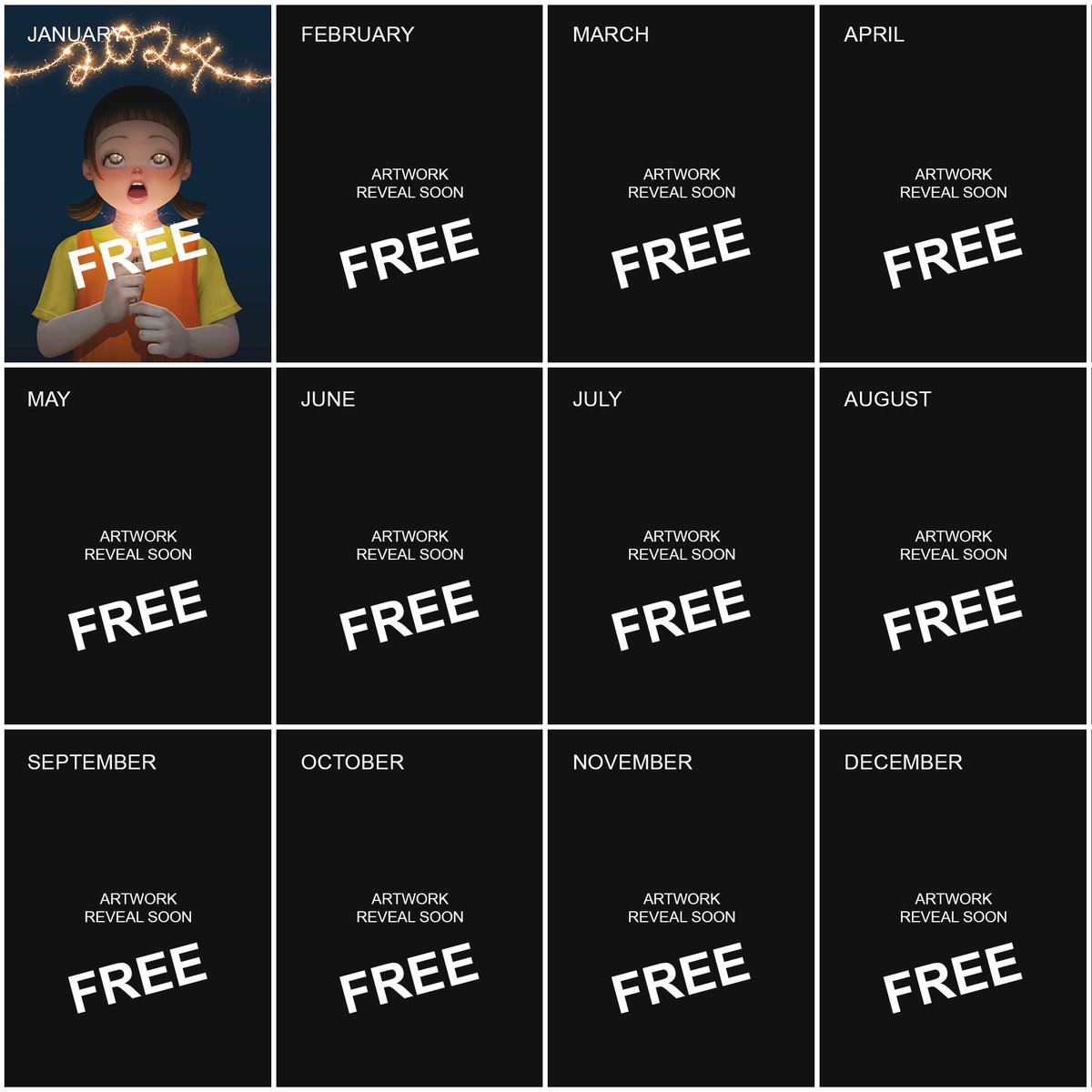 The ultimate Gio Karlo 2024 collection...

Every month I'll be releasing a FREE edition!!! Collectors that collect all 12 will have the opportunity to own a 1/1 🤭🥰😌