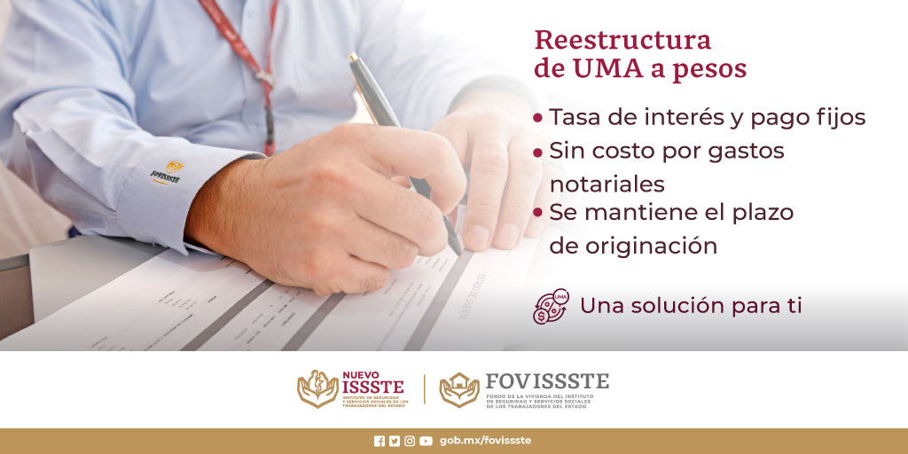 El programa de Reestructura de UMA a pesos forma parte de las alternativas que ofrece el #Fovissste para las personas en activo o pensionadas con créditos deteriorados. #FovisssteSoluciona