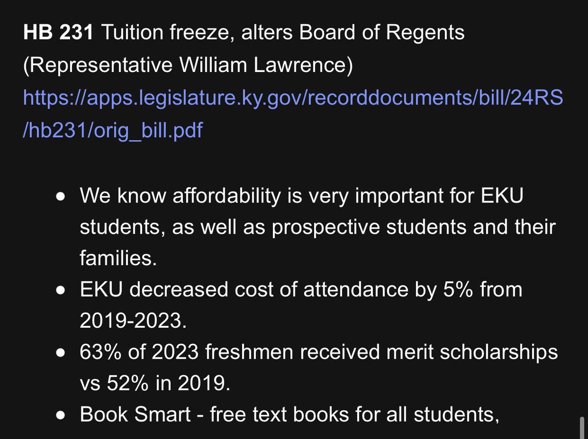 Mr_FrazierKY's tweet photo. How exciting! It would seem @eku supports @WilliamHD70 #HB231! ❤️
Given their response to students, partially they haven’t raised tuition, the institution will have no issue complying with the bill! 😊
Thanks, @eku! Appreciate the strides made by the university to make tuition more affordable for ALL #Kentucky students.
#TuitionFreeze