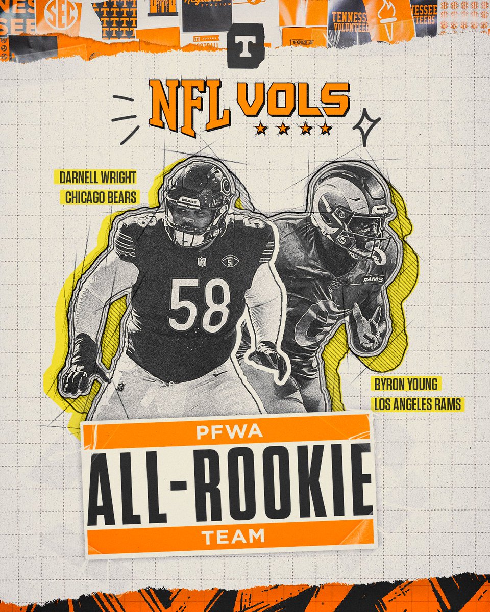 One of only two SEC programs with multiple players on the PFWA All-Rookie Team, congrats @darnell_5232 & @byron_97! 📰 » 1tn.co/pfwaAllRookie #NFLVols | #GBO 🍊
