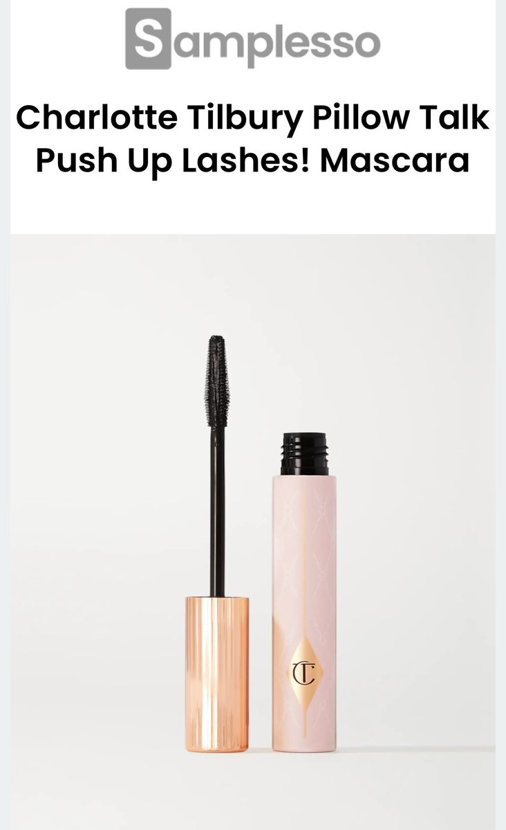 SheSaves101's tweet photo. Free Sample! Charlotte Tilbury Pillow Talk Push Up Lashes! Mascara

Remember to confirm your email once your submission form is complete.  Mine went to my spam box. 

https://t.co/fyiY78Y5Pa

#Freebie #HappyMail #FreeSample https://t.co/iOvZl6pIze