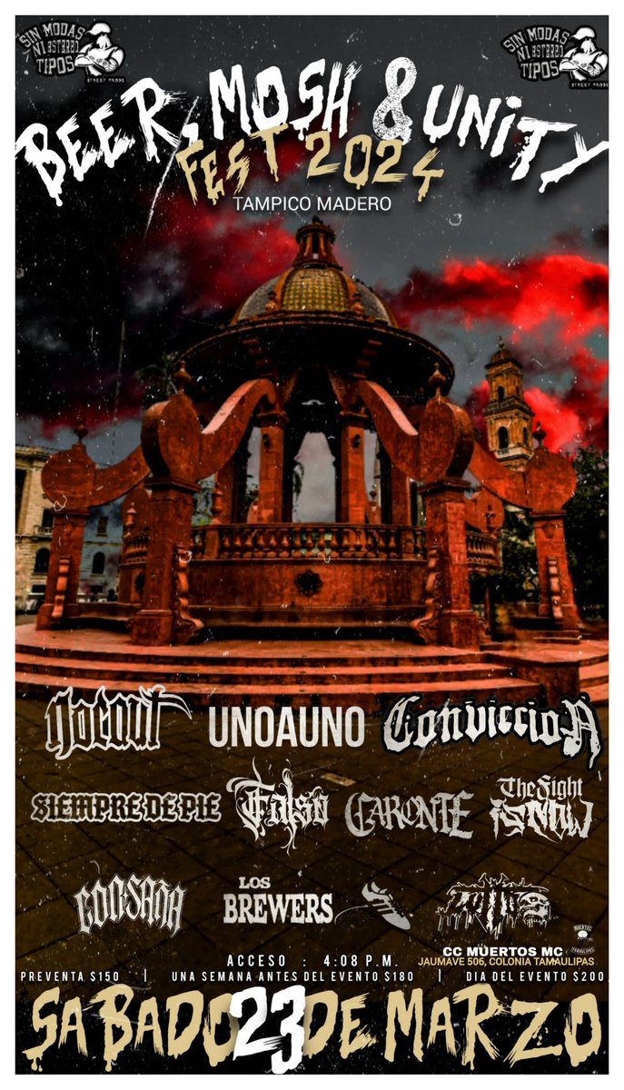 NOCAUT_DFHC's tweet photo. BEER,MOSH & UNITY FEST 2024 Sábado 23 de Marzo
Casa Club Muertos Mc
Nos vemos pronto Tampico!
👊👹🍺 #DFHC #TMHC
Sin Modas Ni Estereotipos Streetshop https://t.co/g7aBZvcuj7