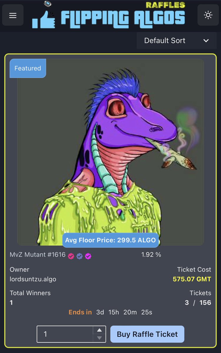 FlippingMfer's tweet image. Now accepting $GMT @GameMasterToken on raffle.flippingalgos.xyz 🚀 #algorand #nfts