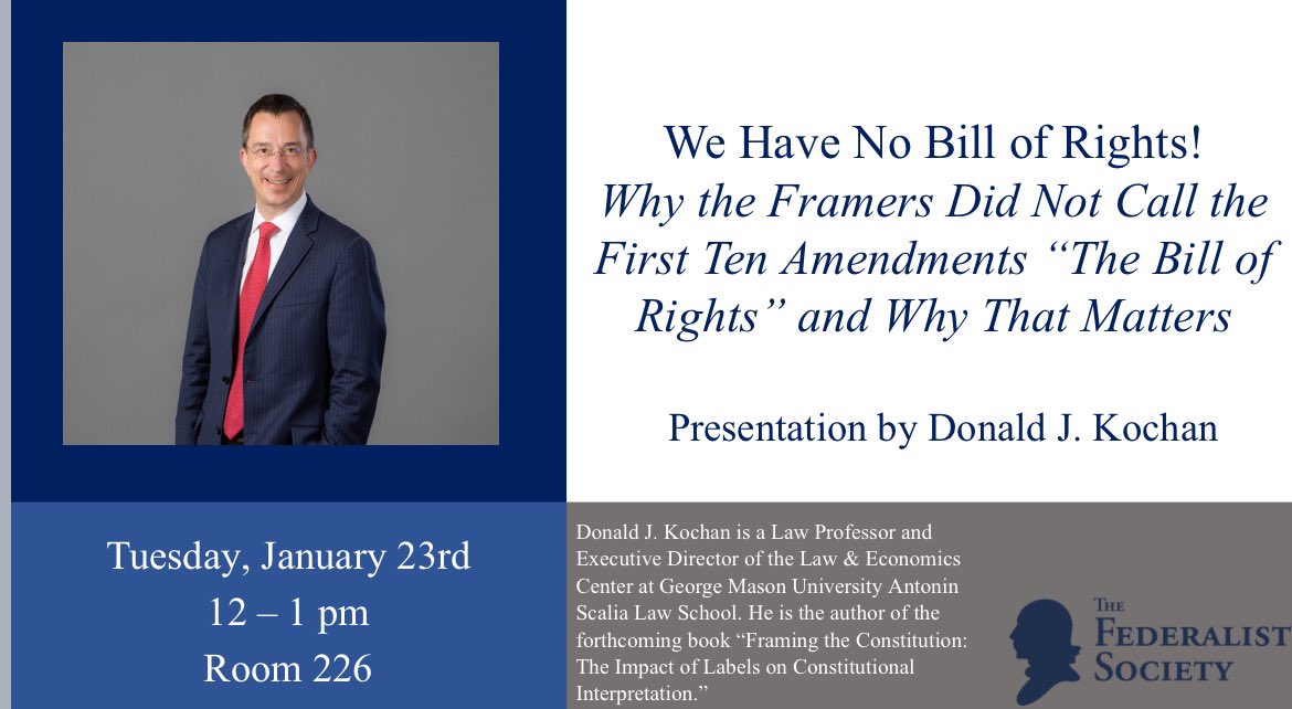 Was honored & pleased to talk with students & faculty today @GonzagaLaw on the topic: “We Have No Bill of Rights!  Why the Framers Did Not Call the First Ten Amendments “The Bill of Rights” and Why That Matters.”  @FedSoc @georgemasonlaw @MasonResearch @MasonLEC @GUConstitution