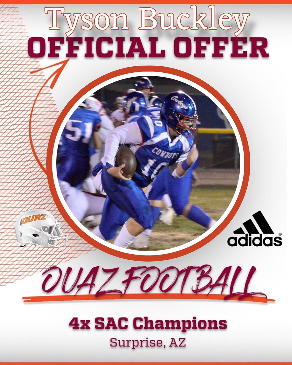 Blessed to receive an offer from <a href="/OUAZFootball/">OUAZ Football</a> ! Can’t wait to see what the future holds! <a href="/QBCoach_Buckley/">John Buckley 🏴‍☠️</a> <a href="/ajgronwald8/">Coach Gronwald</a> <a href="/Coach_Nesbitt/">Mike Nesbitt</a> <a href="/AnointedAthlet1/">Anointed Athletics</a>
