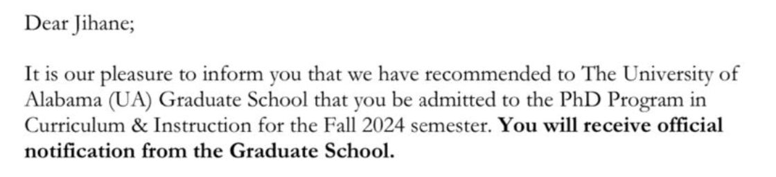 3 öğrencim hocam biz Amerikada doktora yapmak istiyoruz dedi. 2 tanesi geçen sene Amerika'da doktoraya başladı.

3. öğrencim Jihane'nın da güzel başarılarını bugün öğrendim. Tebrikler Jihane Uo