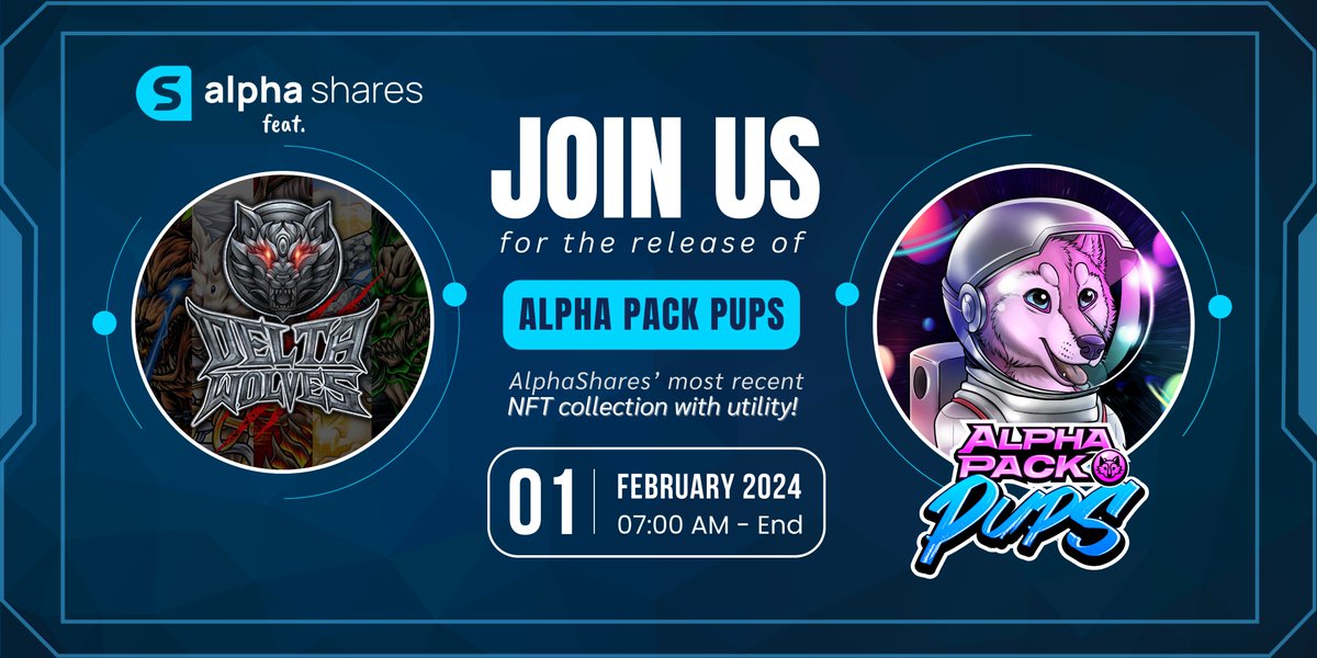 DeltaWolvesNFT's tweet photo. We are thrilled to announce we are officially a Launch Partner of Alpha Shares’ newest collection - the Alpha Pack Pups!

As a privileged Launch Partner of this new collection on Alpha Shares’ newly released v2 marketplace, we are excited to tell you more about what this means for our community and ecosystem NFTs. As a Launch Partner Alpha Shares has committed to sweeping the floor of our collection(s) as their APP NFTs sell out. These NFTs are a fun $50 mint across 6 different chains on their multi-chain marketplace, and the treasury grown is mobilized with the sole purpose of being a mutual fund of top-notch NFT collections. We have been chosen as one of those collections!

As a Project we get:
-An increased floor price
-Increase in volume
-Exclusive promotion of our collection / mint directly on Alpha Shares v2 Marketplace
-An exclusive whitelabel Featured Collection landing page for all our collections. Already live!: https://t.co/UmgoGcc4rE

As a APP NFT Minter you get:
-Mint Pups with the goal of flipping the mint price to collectors who want the NFTs you have minted.
-Play the Collection Game by collecting a matching set of Pups across 6 chains. The first 20 wallets to collect a full set of 6 matching Pups will receive an airdrop of NFTs held in the Pups treasury. There will be $100,000 of NFTs in the reward pool for winners. Each winner will win roughly $5,000 worth of NFTs.
-Support your favorite Launch Partner by knowing your mint will go toward purchasing the floor of that project, increasing it’s Floor Price, volume, and increasing promotion around that project.

We are making Alpha Shares our new official NFT Marketplace for our community. Go check us out now at https://t.co/2iymLQl3rb