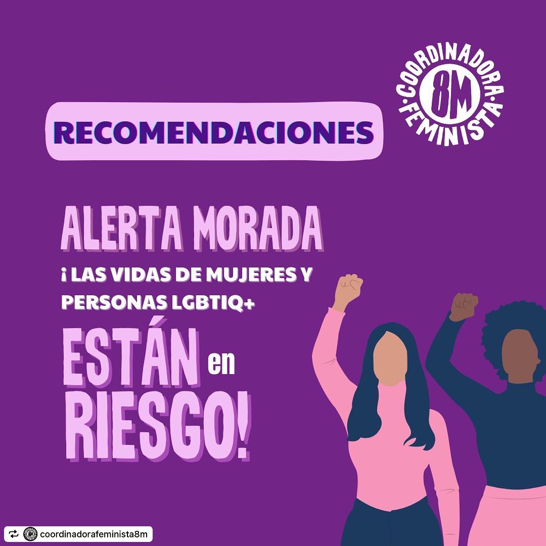 's tweet image. ⚠️🟣 ALERTA MORADA
¡LAS VIDAS DE MUJERES Y PERSONAS LGTBIQ+ ESTÁN EN RIESGO!

En Chile la justicia patriarcal deja impune a culpables de violaciones y femicidas.

No se persigue a los asesinos de mujeres, niñas o disidencias y se castiga a las mujeres por defenderse.

Acá algunas