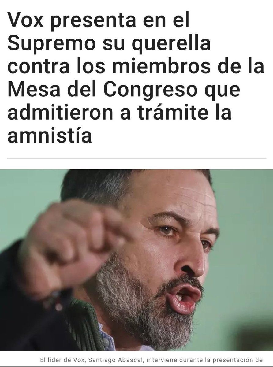 JavierO66080535's tweet photo. ... Vox se querrella en el supremo contra la mesa del congreso por admitir la trámite la ley de amnistía... Así se lucha contra el golpe de estado peperos corruptos y cobardes, no pacta con el golpista Sánchez... https://t.co/FndbOtI9WV