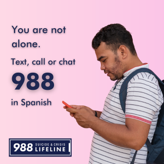 The #988Lifeline has added 24/7 text and chat services for people who speak #Spanish. Text or call 988 or chat online at 988lifeline.org/es/chat to be connected with a Spanish-speaking trained crisis counselor.