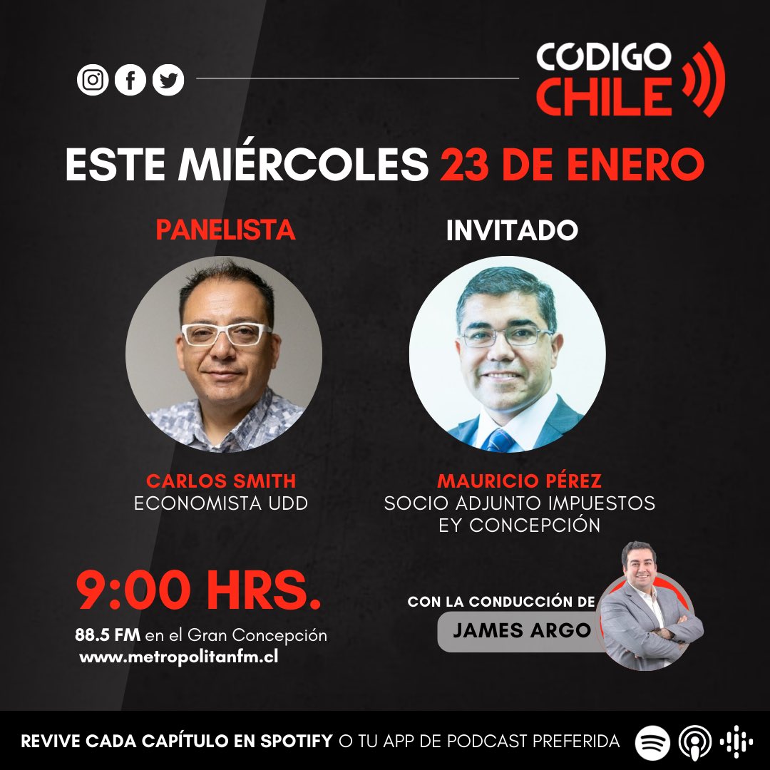 Este miércoles analizamos la economía junto a @carlospsmithc 
En el segundo bloque, conversamos con Mauricio Perez, de @EYChile 

▶️ Escúchanos a partir de las 9:00 horas en la 88.5 FM y en metropolitanfm.cl