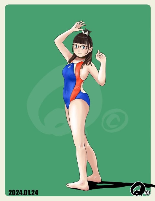 1/24㊌のモカちゃん 寒いけど競泳水着描いていきま～す😋