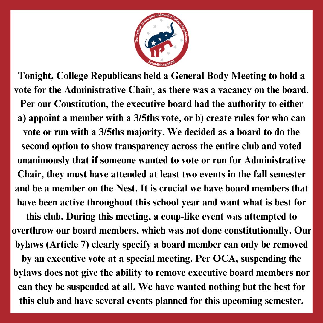 CUA_Republicans's tweet photo. Thank you to all of our current members and we look forward to another great semester! 

God Bless,

George Pierson, Ashley Martin, Jeff Lance, Michael Dane, and Dr. Michael New https://t.co/s8EDPkx4ey