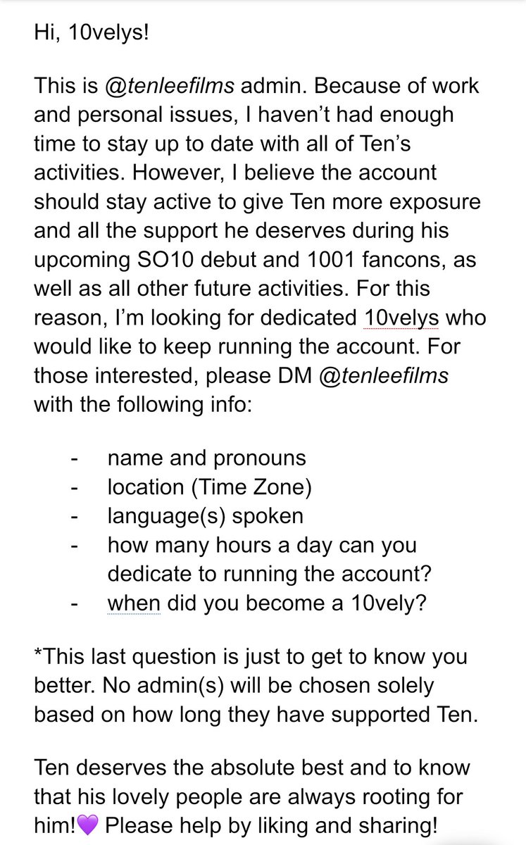 hi, 10velys💜 please read below and share for #TEN🙏🏻 #tenlee_1001 #เตนล์ #텐