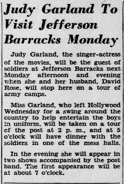 TheJudyRoom's tweet photo. January 23, 1942:  Judy's USO tour with her husband David Rose took them to Fort Knox in Louisville, Kentucky.  

#judygarland #fortknox #ftknox #lizaminnelli #USO #usotours #thejudyroom https://t.co/udY0vuT8X9