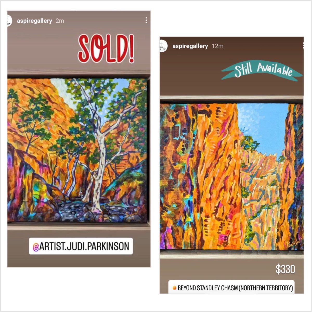 judiparkinson's tweet photo. ❤️ SOLD! - Walking in Standley Chasm (Northern Territory).
Thank you Aspire Gallery 💐🥰
Online Catalogue: https://t.co/SwbTLnLC5W
Still Avail: Beyond Standley Chasm https://t.co/SdL3fkXizJ #art #standleychasm #outbackaustralia #aspiregalleryonline #homedecor #artforsale https://t.co/M1KBOvoe0B