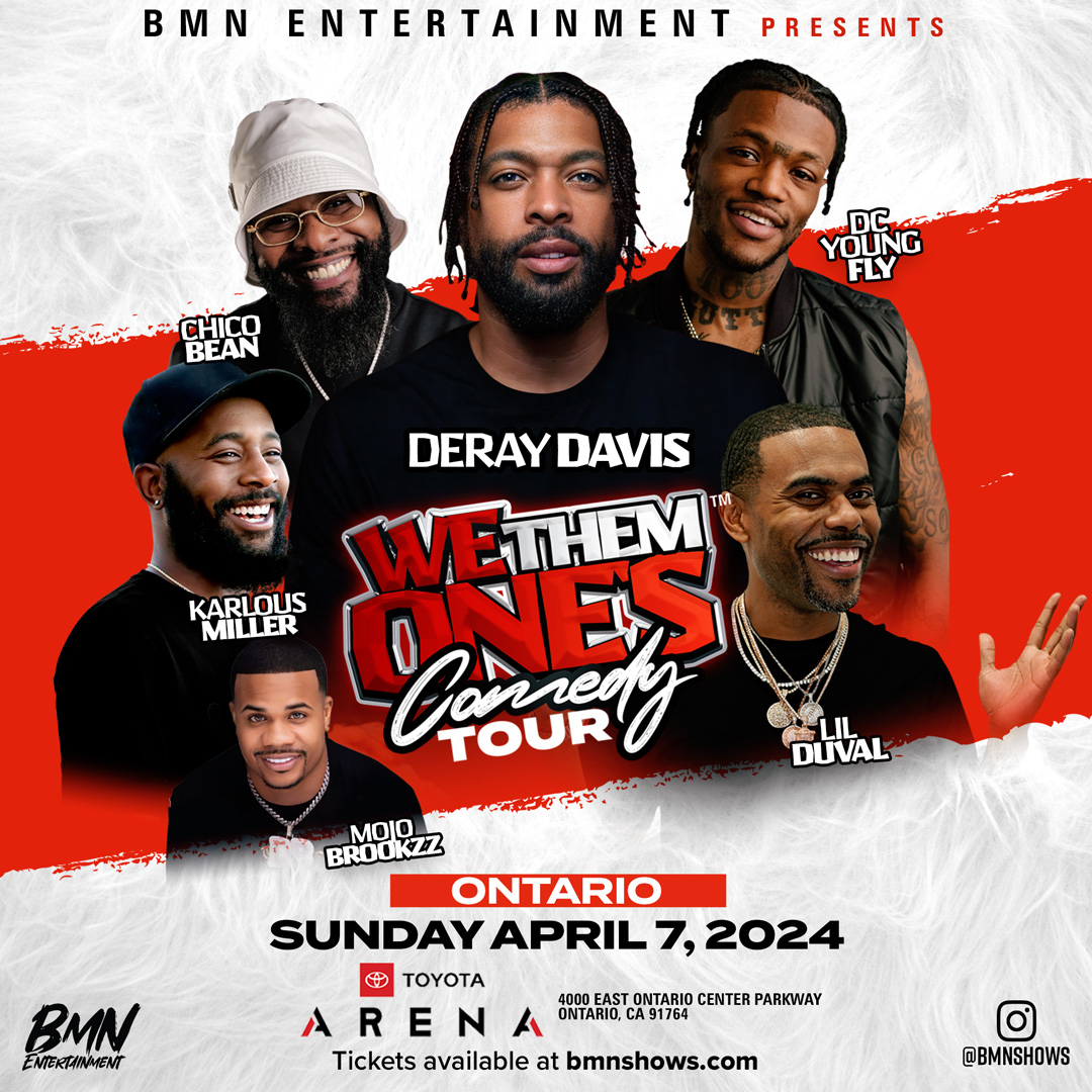 Who's ready to laugh until their sides hurt for #WeThemOnesComedyTour?! 🙋‍♀️ 🤣 Hosted by @DeRayDavis, see @DCYOUNGFLY, @chicoBean, @lilduval, @KarlousM, & @mojobrookzz join forces in a night of comedy at @ToyotaArena on April 7th! 🔥 Secure your spot! 👉 bit.ly/3O85iZn