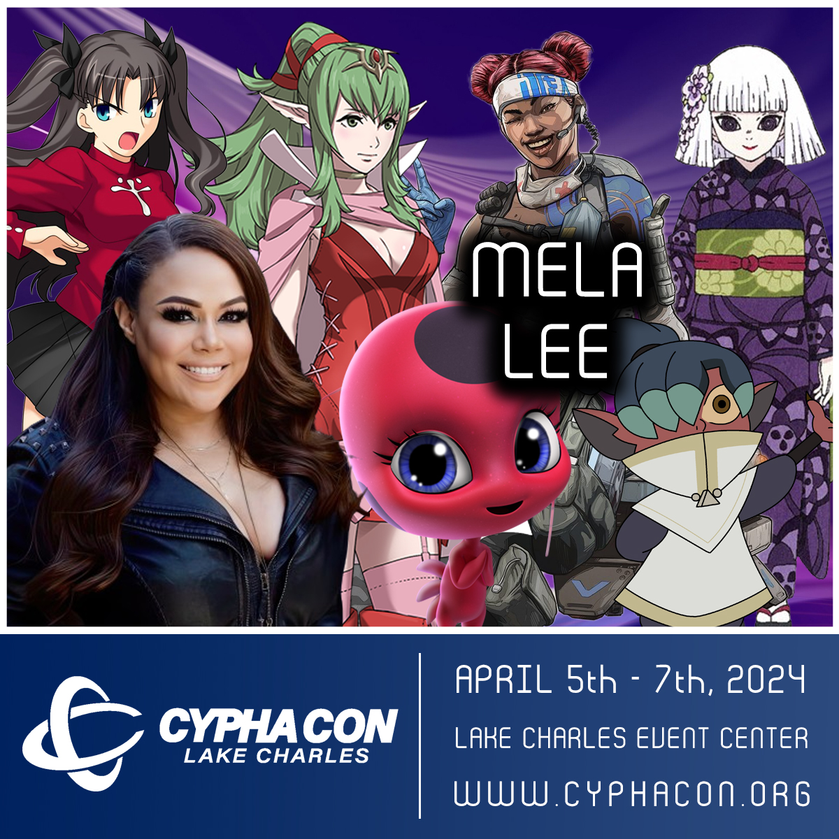 CYPHACON is proud to announce our final Voice Actor guest, @TheMelaLee Will be joining us April 5th - 7th, 2024 at the @LCCivicCenter in Lake Charles Louisiana! For complete information visit our website, tickets on sale now! cyphacon.org/speakers/melal…